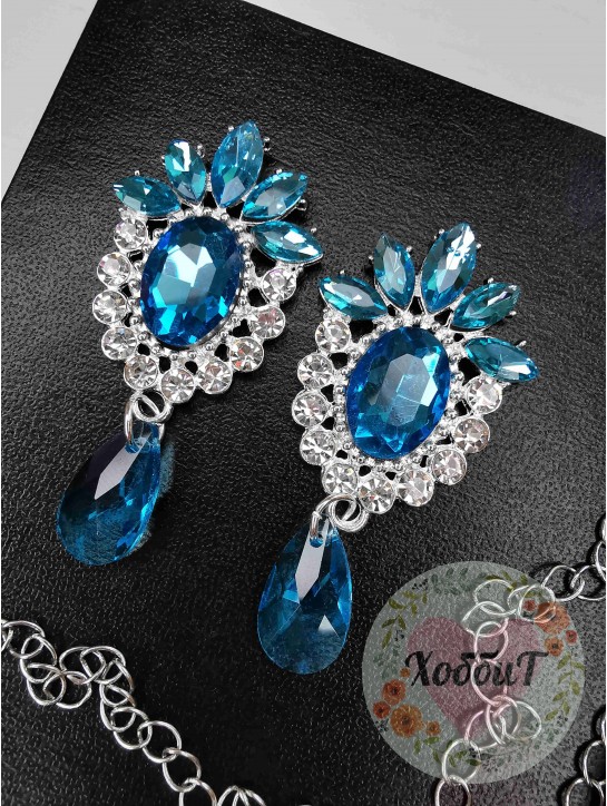 Серединка ювелирная с подвеской "Льдинки" (серебро/голубой)